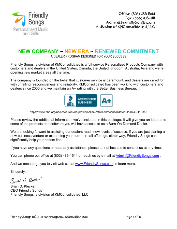 FSBOD Dealer Information Packet first page preview