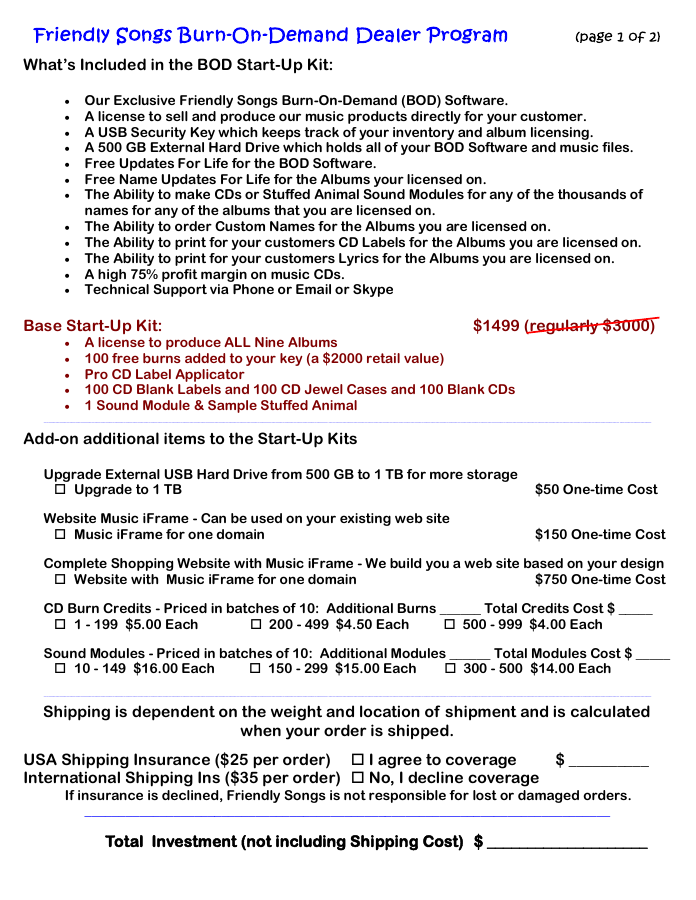 FSBOD Order Form and Pricing first page preview
